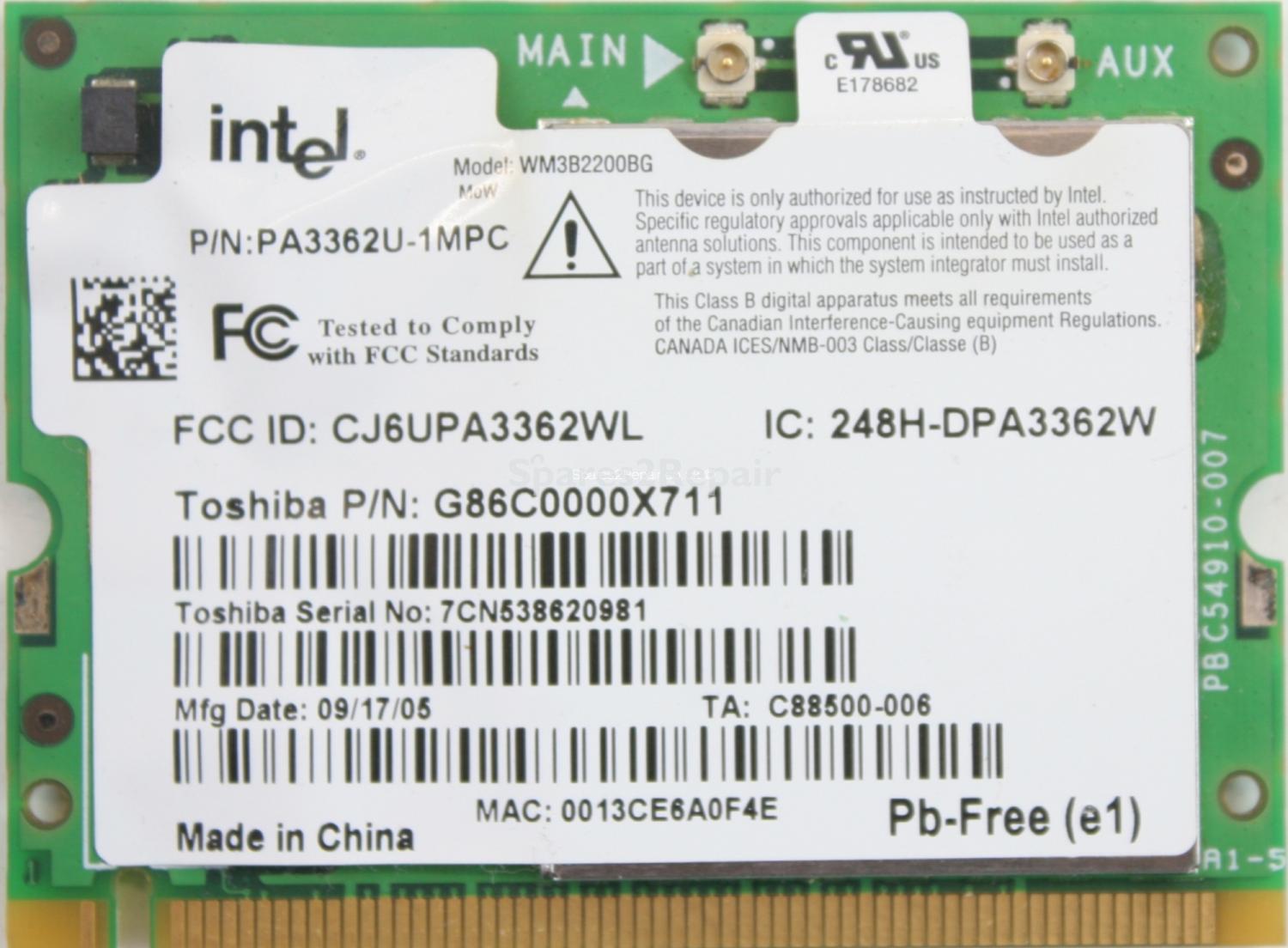 Intel - WLAN - WM3B2200BG - Mini PCI