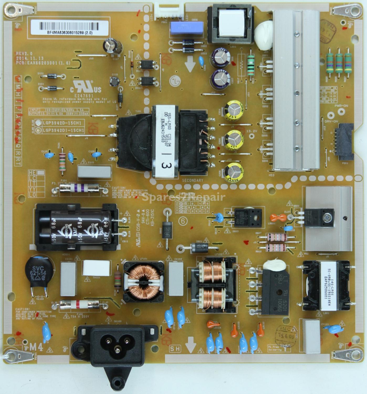 LG 42LF652V - PSU - EAY63630601 - REV2.0 - EAX66203001(1.6) - LGP3942D-15CH1