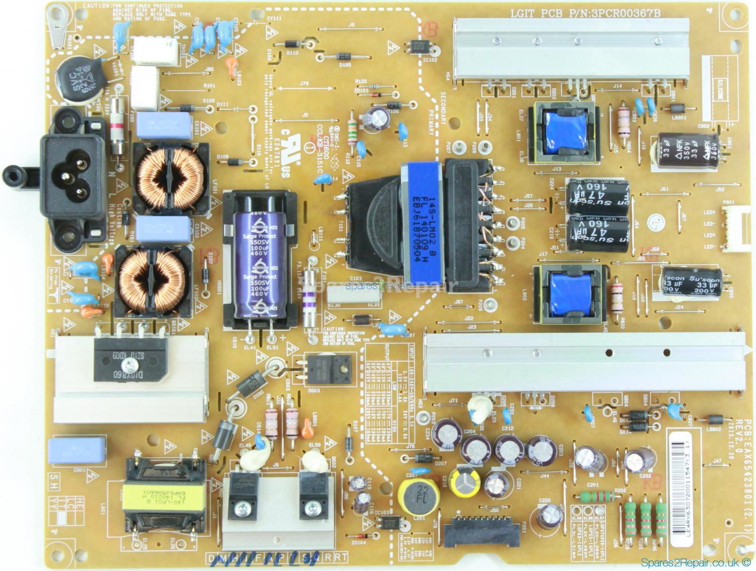 LG 47LB580V - Power Supply - EAY63072001 - EAX65423801 (2.1) - REV2.0 - 3PCR00367B - LGP474950-14PL2 - PLDH-L308A