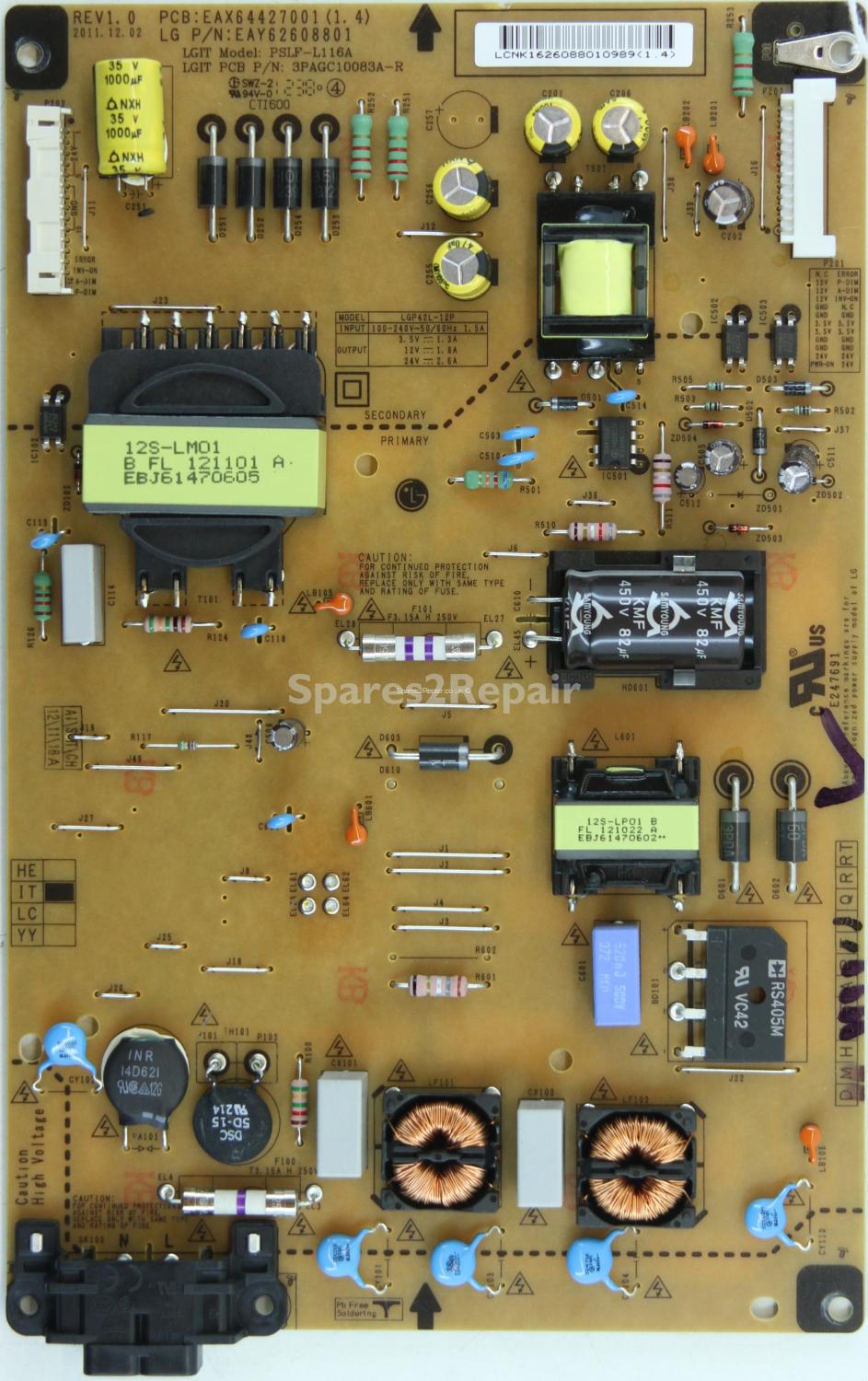 LG 42LS5700 - Power Supply - EAY62608801 - REV1.0 - EAX64427001(1.4) - PSLF-L116A - 3PAGC10083A-R - LGP42L-12P - IT
