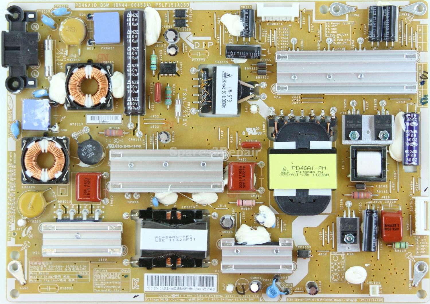 Samsung UE46D6100 - PSU - BN44-00458A - REV R.D - PSLF151A03D - PD46A1D_BSM - Rev1.2 - SU10444-10028
